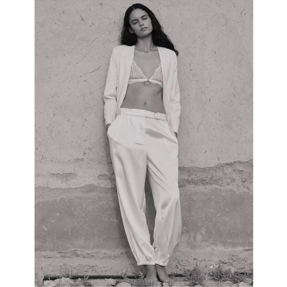 Anthropologie Maeve New With Tags Satin Parachute Pants in Cream Size 4 Petite